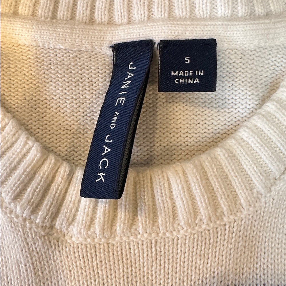 Janie and Jack Navy and White Striped Crewneck Sweater, size 5. - Picture 2 of 7